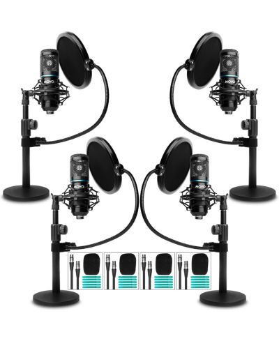 Movo 4-Pack Cardioid Podcasting Microphone Bundle for XLR Outputs