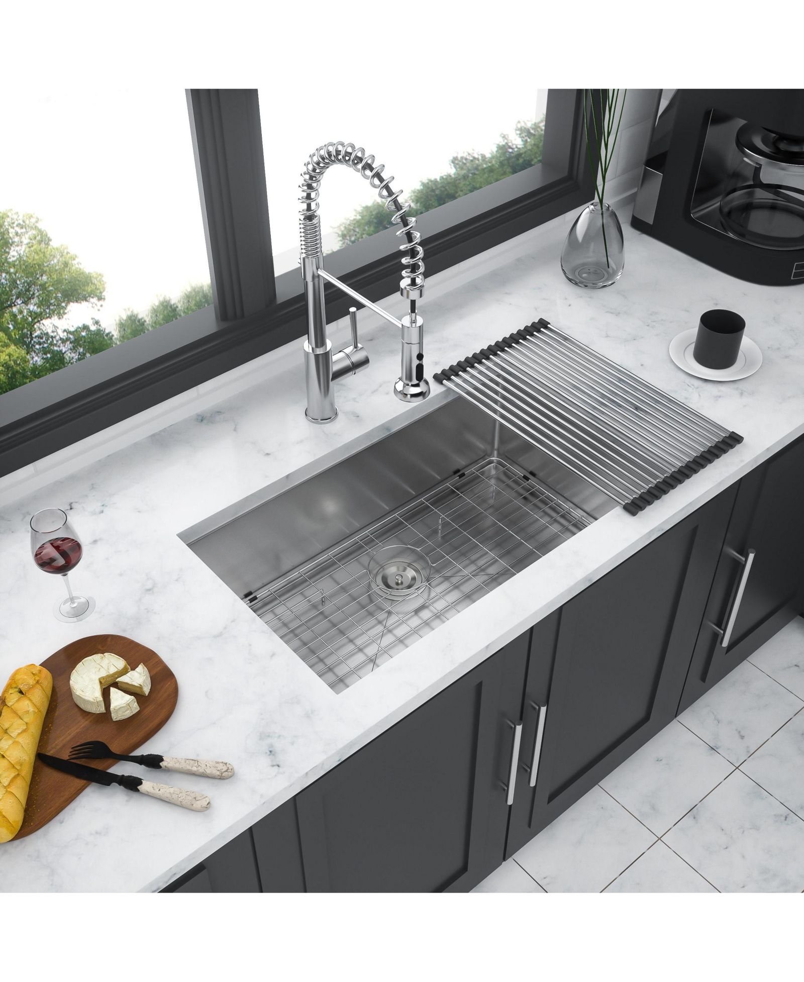 Flynama 16-Gauge Stainless Steel Undermount Kitchen Sink, Single Bowl, 32" x 19" x 10" Deep