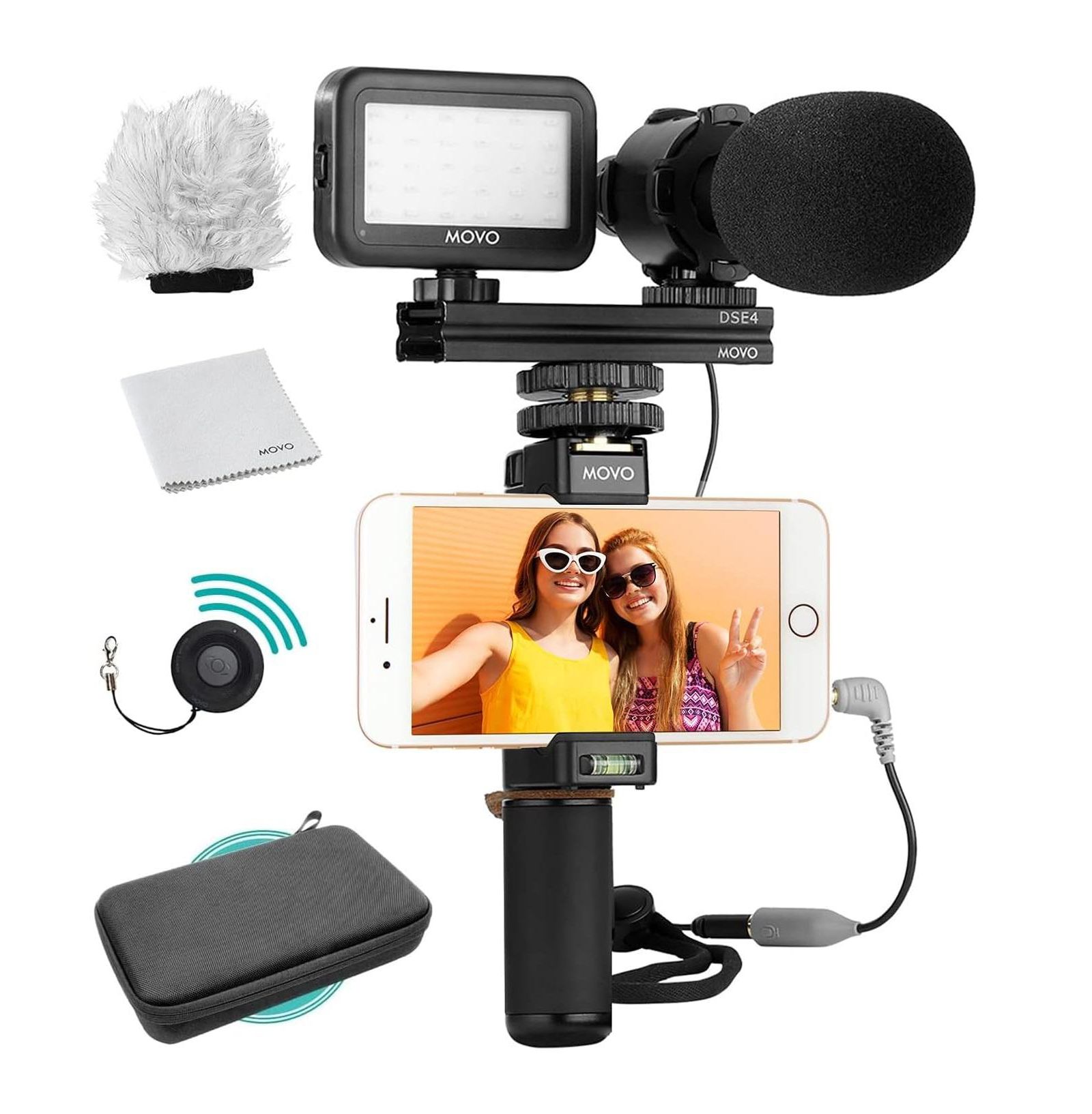 Movo Vlog Kit V7 Wireless LED Video Light Stereo Microphone Starter Kit for Smartphones