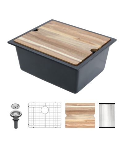 flynama 21x18x9.65inch Black Granite Composite Undermount Workstation Kitchen Sink
