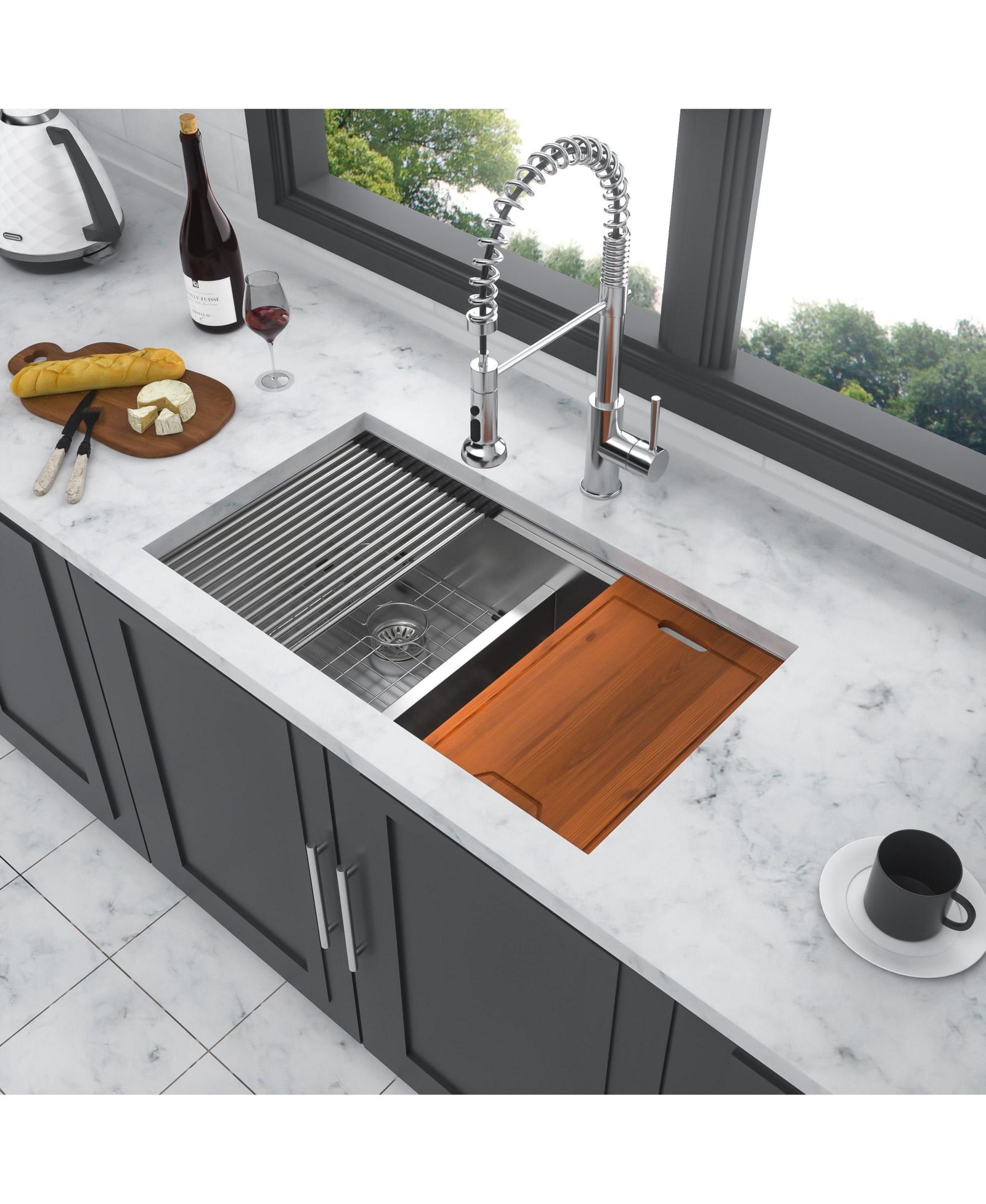flynama 30x19x10inch 16 Gauge T304 Stainless Steel Undermount 5050 Double Bowl Brushed Nickel Workstation Kitchen Sink with Full Accessories
