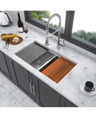 flynama 30x19x10inch 16 Gauge T304 Stainless Steel Undermount 5050 Double Bowl Brushed Nickel Workstation Kitchen Sink with Full Accessories