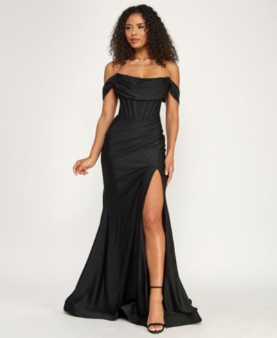 Katia Rae Juniors' Off Shoulder Corset Gown