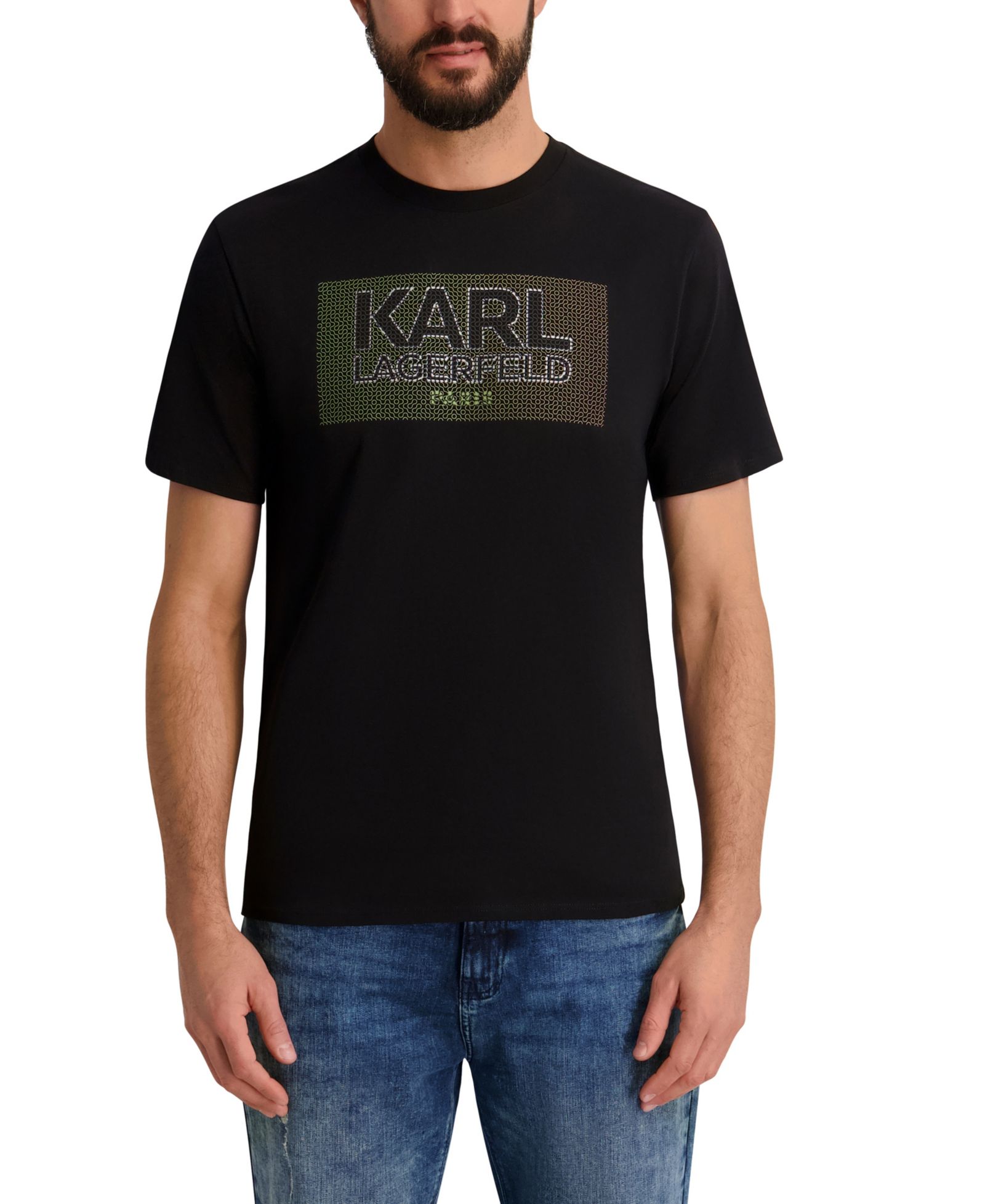 KARL LAGERFELD PARIS Men's Textured Graphic Print T-Shirt