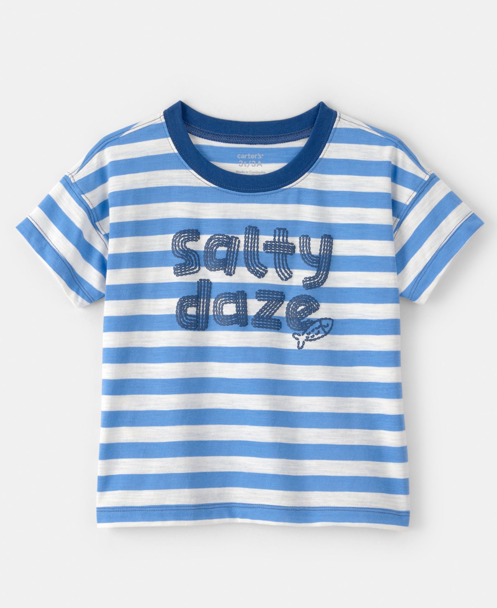 Carter's Boys' Toddler 2T-5T Salty Daze Graphic Striped Short-Sleeve T-Shirt