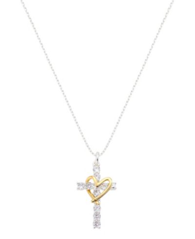 Unwritten Cubic Zirconia Cross with Open Heart Pendant Necklace