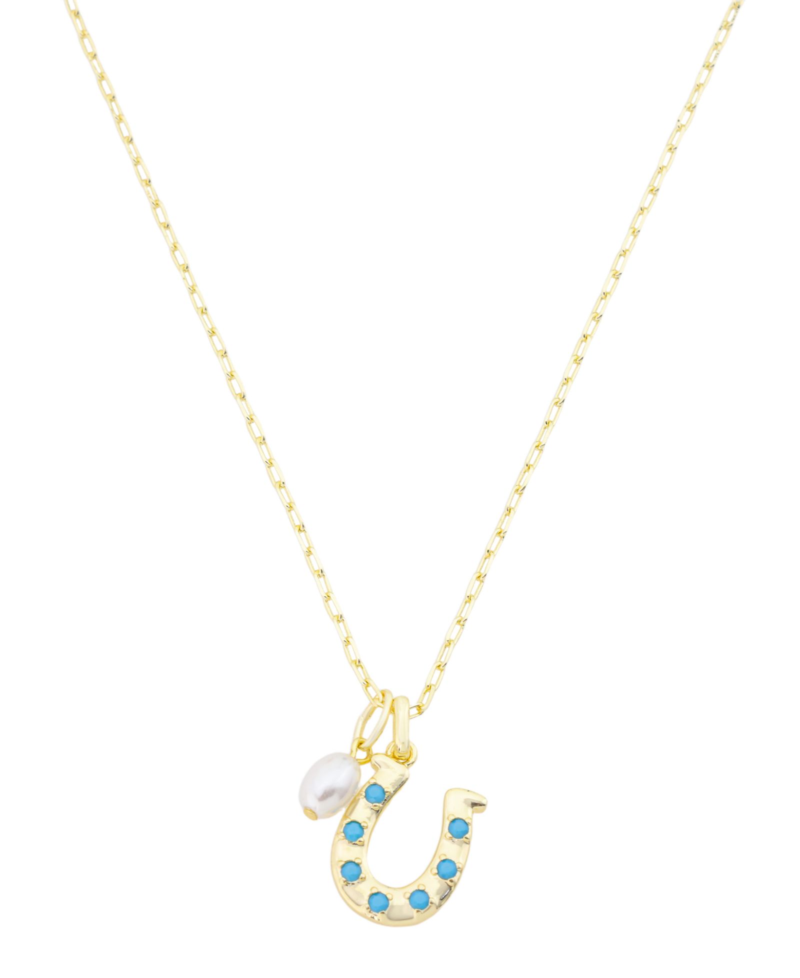 Unwritten Cubic Zirconia and Imitation Pearl Horseshoe Cluster Charm Pendant Necklace