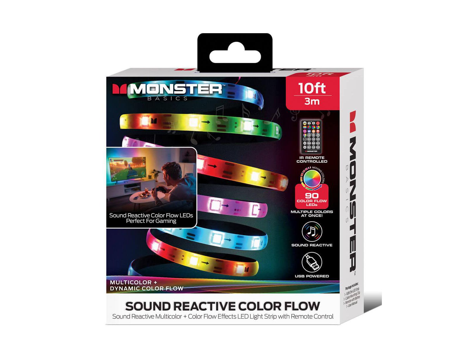MONSTER CABLE 10-Ft IR Remote Controlled RGB-IC LED Indoor Light Strip with Sound Reactive Microphone