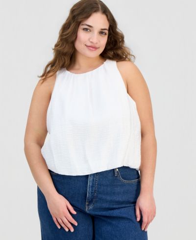 Женский топ On 34th Trendy Plus Solid Bubble-Hem Round-Neck Tank