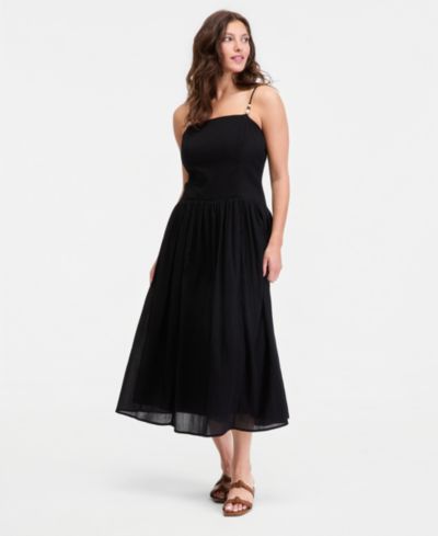 Женское миди-платье On 34th Cotton Gauze Curved-Waist Mixed-Media