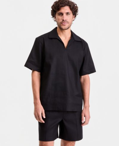Мужская рубашка Alfani Short-Sleeve Linen-Blend Johnny Collar