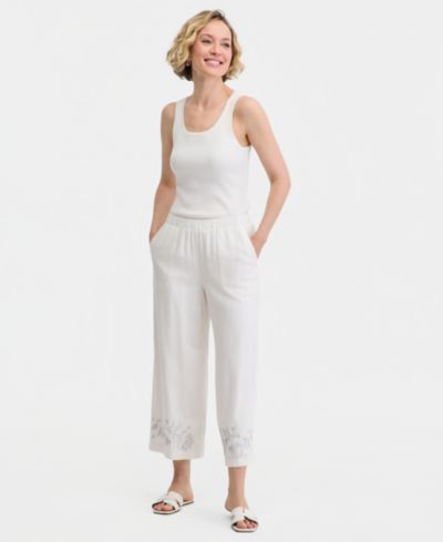Женские укороченные брюки JM Collection High-Rise Embroidered Linen-Blend