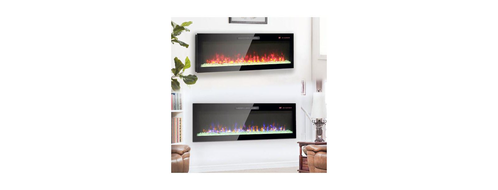 Flynama  50 inch Recessed Ultra-Thin Tempered Glass Wall Mounted Electric Fireplace with Remote Color LED Flame CSA UL