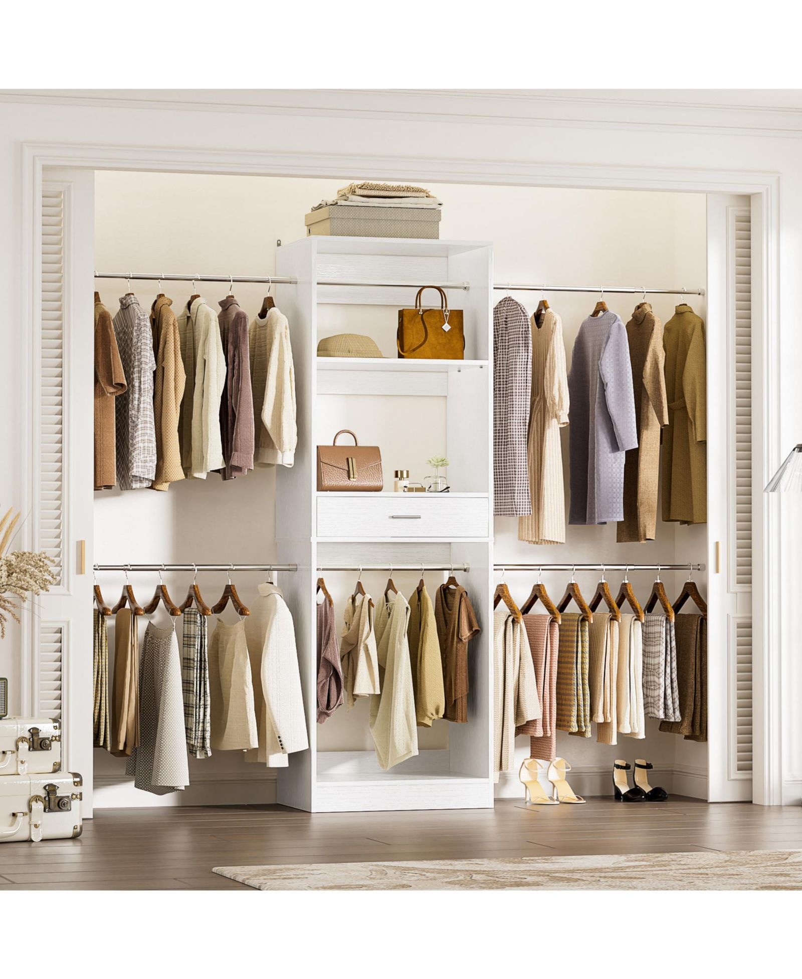 Органайзер для шкафа Aheaplus 20.5'' - 96'' Adjustable Closet Hanging Organizer с 6 штангами и ящиком