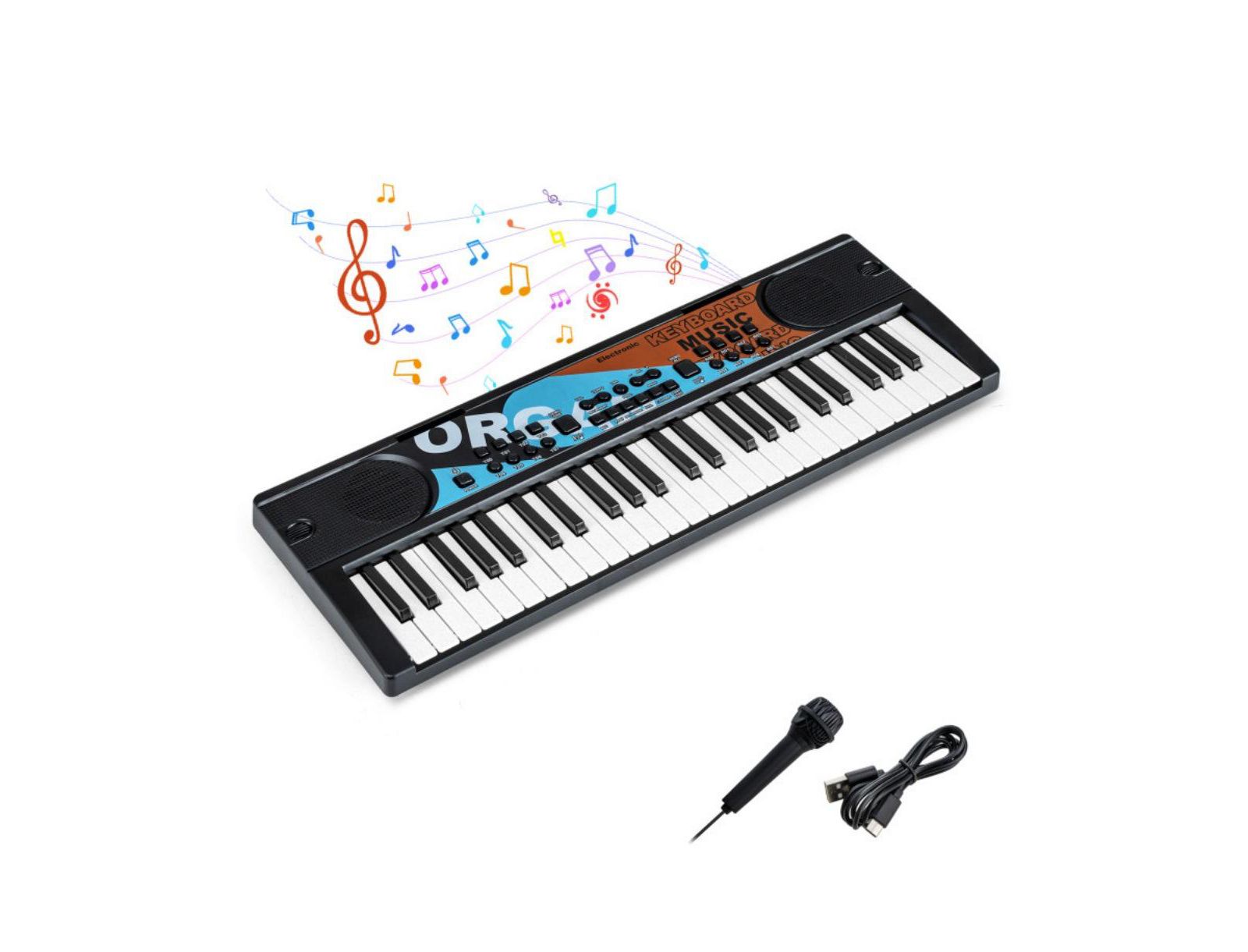 Hongge Kids 49-Key Electronic Keyboard Piano with Detachable Microphone and Teaching Mode, Ages 3+