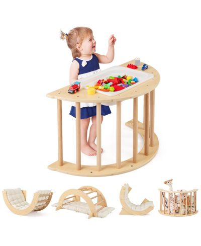 Hongge Ages 1-4 6-in-1 Wooden Montessori Climbing Arch Playset