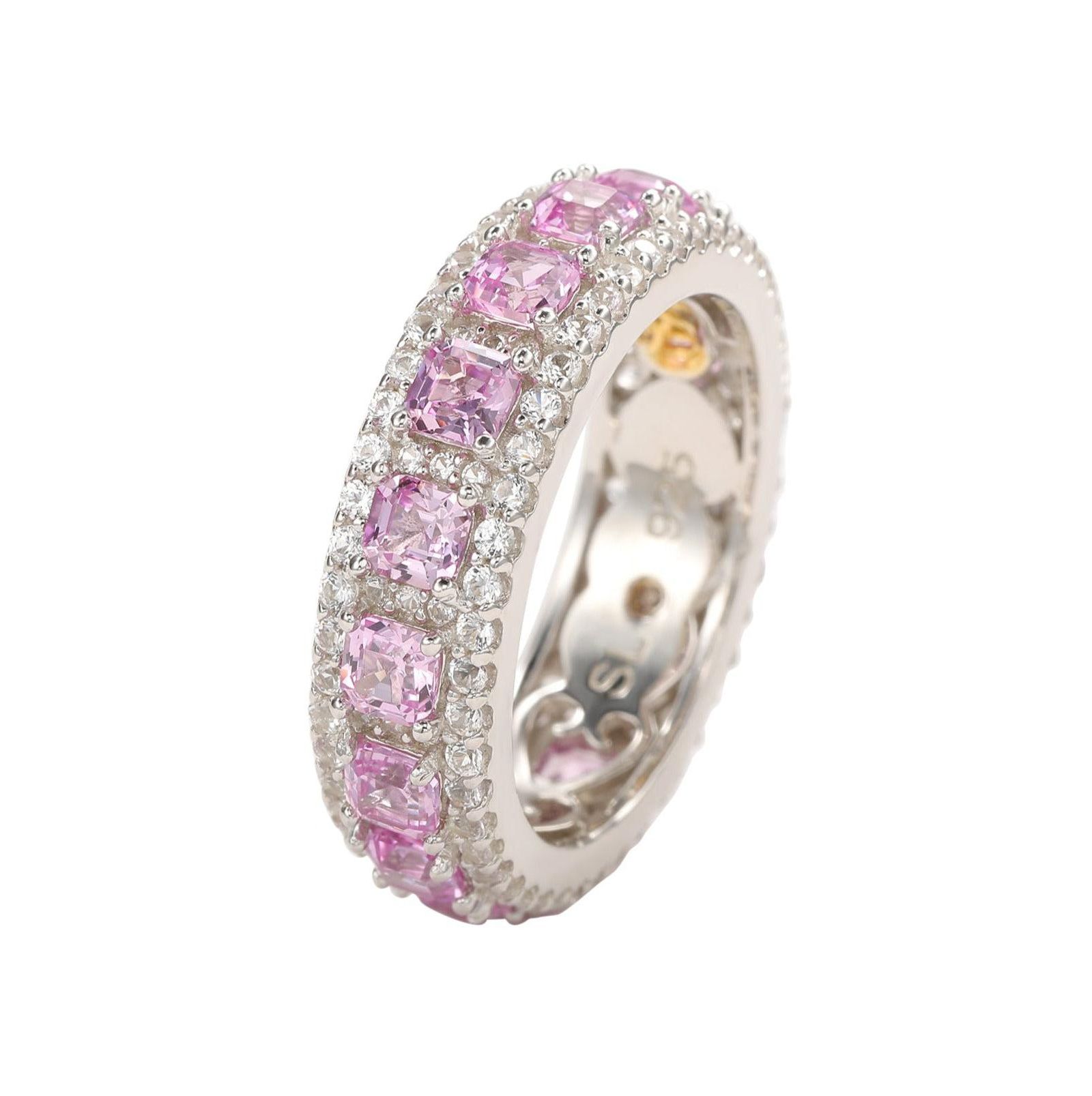 Современное кольцо с сапфирами Suzy Levian Sterling Sapphire & Created Sapphire Modern Eternity Band