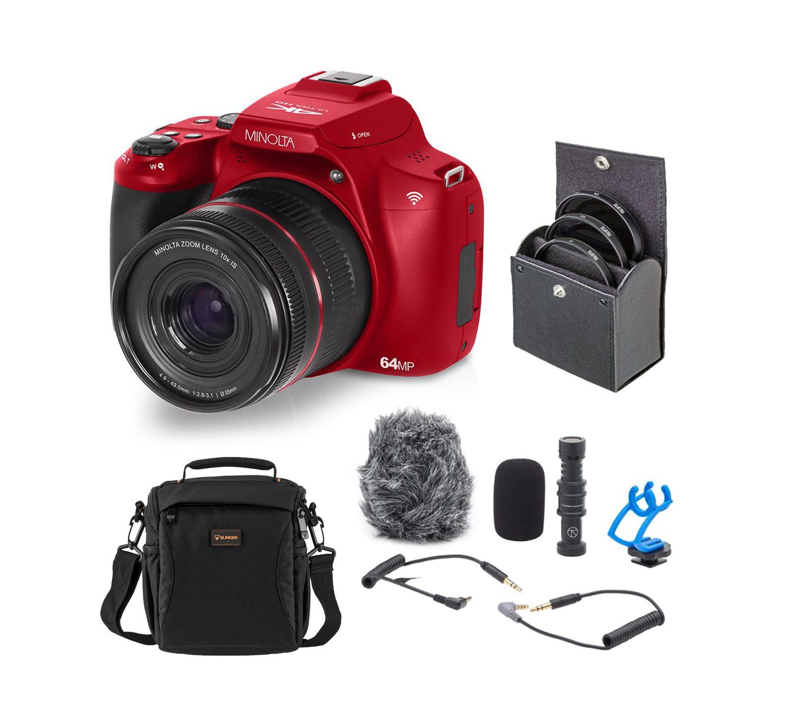 Minolta MNB10Z 64MP Camera Bundle w/ Mic, Filter Kit & Bag - Red