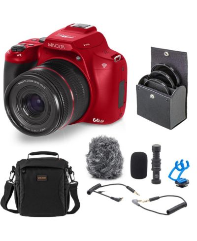 Комплект камеры Minolta MNB10Z 64MP с микрофоном, набором фильтров и сумкой - Red