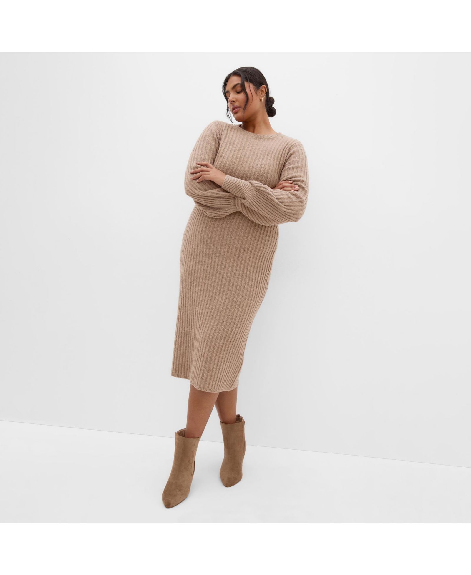 CITY CHIC Plus Size Sarah Long Sleeve Rib Dress
