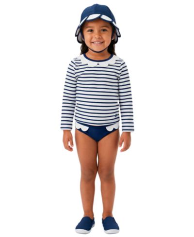 Sperry Baby Girls' Long-Sleeve Rash Guard Top, Bottoms & Hat, 3-Piece Set