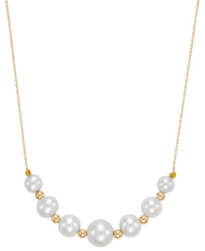 Macy's Cultured Graduated Freshwater Pearl (5–9.5mm) and Bead Necklace 18” in 10K Yellow Gold
