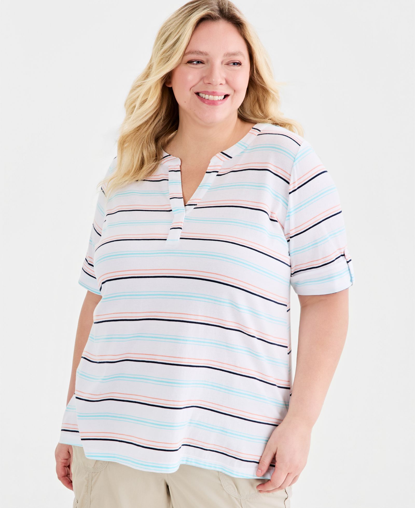 Style & Co Plus Size Printed Roll-Tab Split-Neck Elbow-Sleeve Tunic, Macy's Exclusive