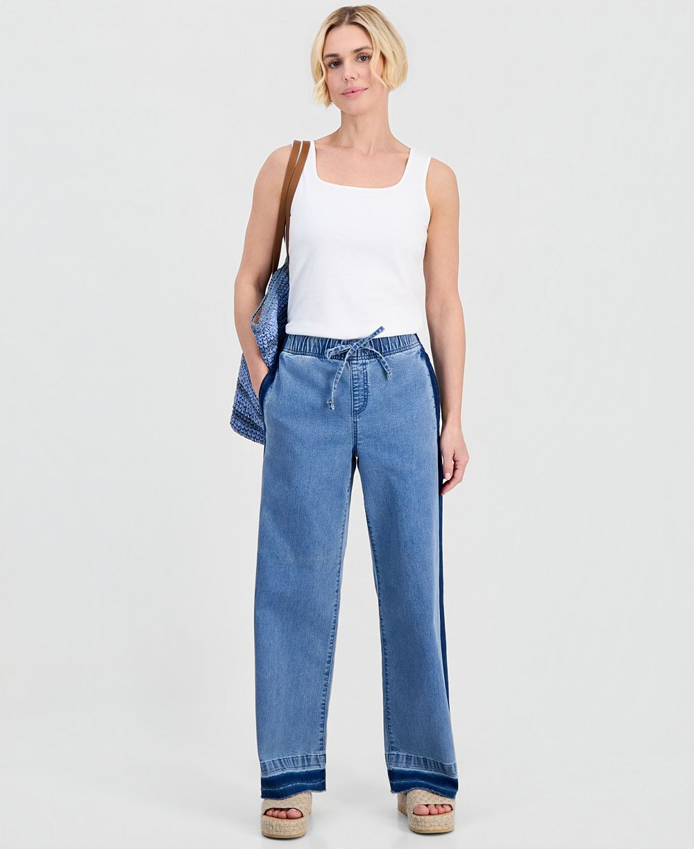 Style & Co Petite High-Rise Two-Tone Pull-On Wide-Leg Pants, Macy's Exclusive