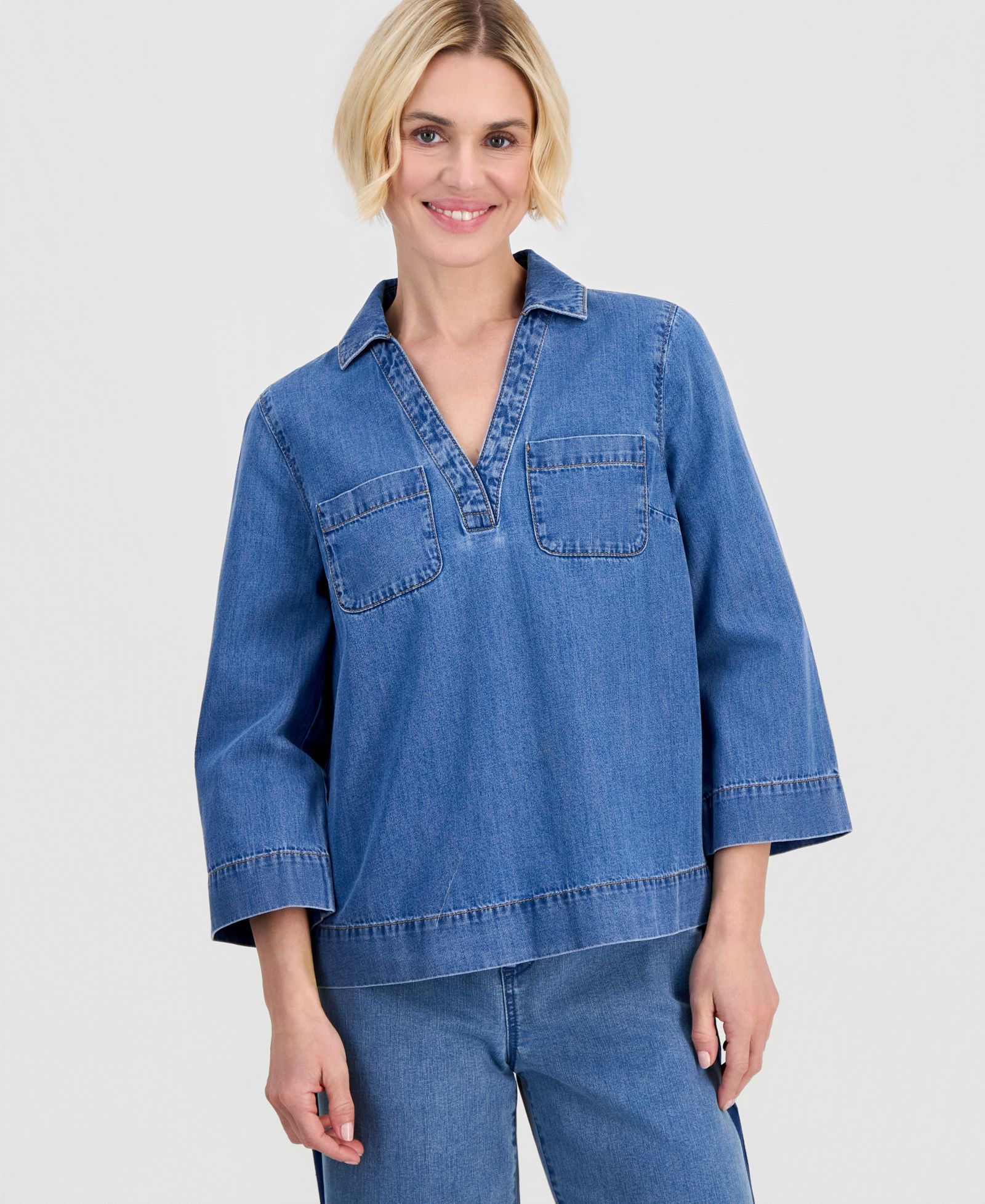 Style & Co джинсовая туника из хлопка с рукавом 3/4, Petite