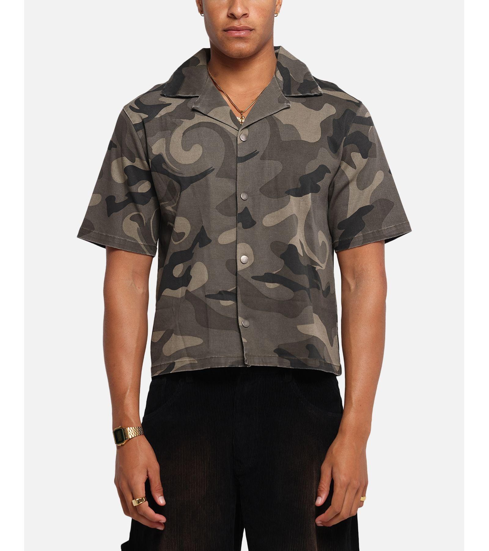XXIII Men's Washed Camo Button Up Shirt Camo