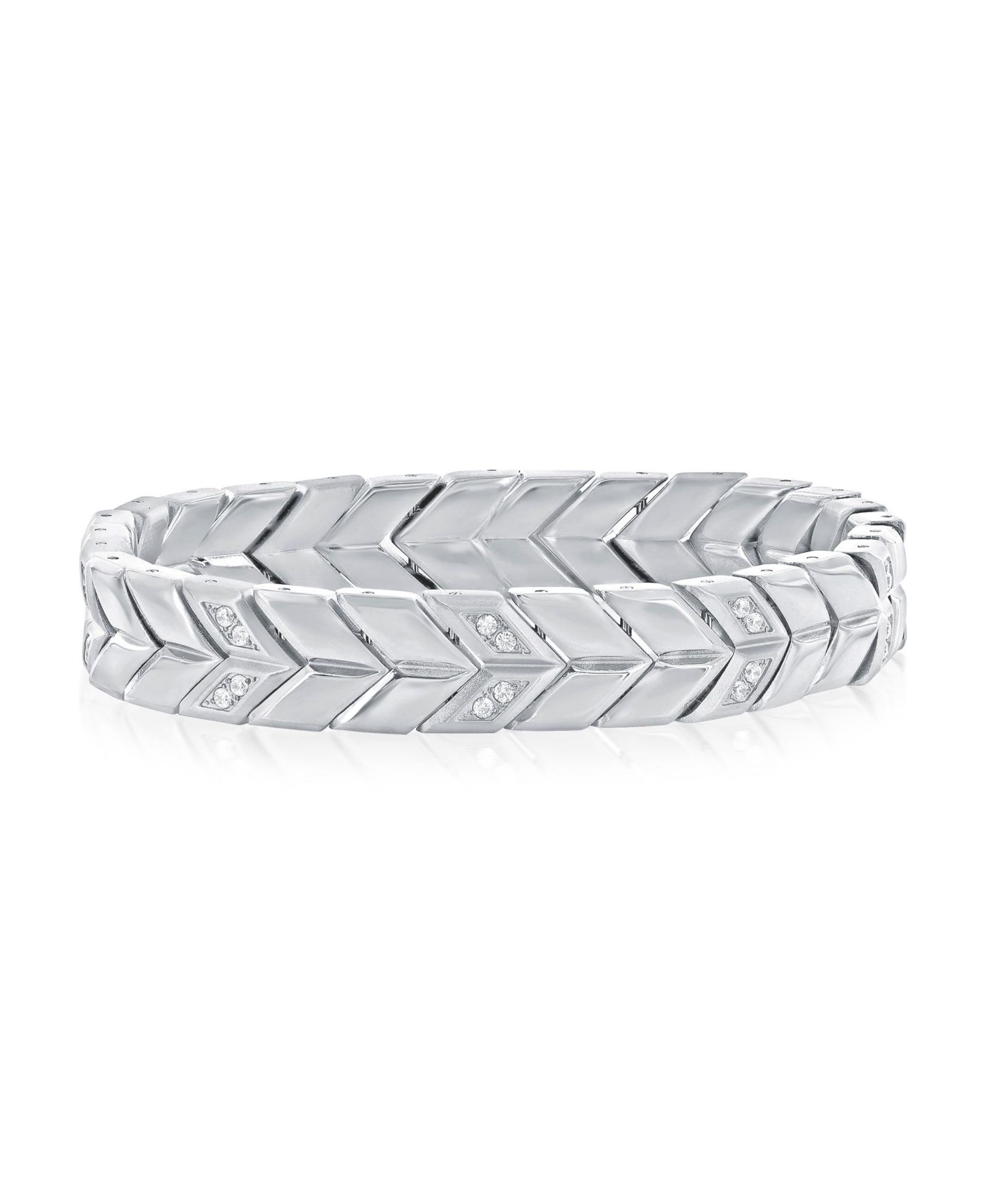 Браслет Metallo Stainless Steel с дизайном Chevron, полированный и матовый с CZ