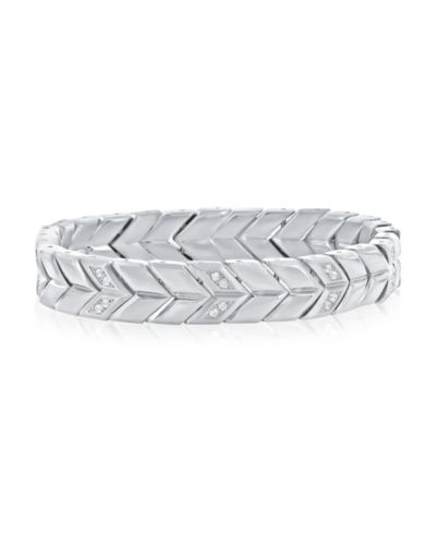 Metallo Stainless Steel, Polished & Matte CZ Chevron Design Bracelet
