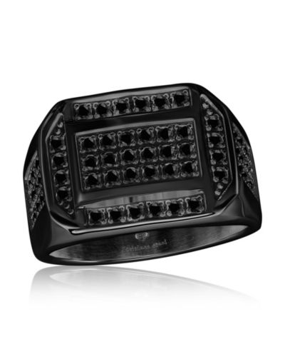 Stainless Steel, CZ Ring - Black Plated