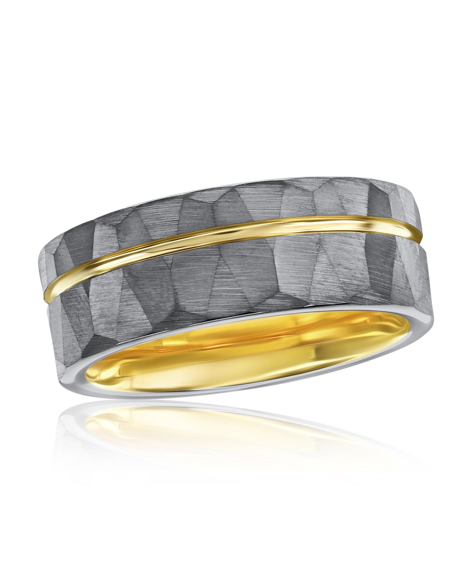 Matte Silver & Gold Lined Faceted Tungsten Ring
