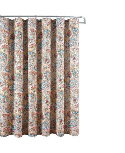 Slickblue 72-in. Paisley Polyester Fabric Shower Curtain in Vibrant Teal Red Yellow White