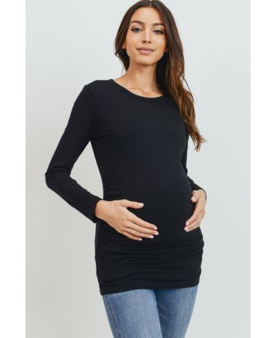 Hello Miz Women's Casual Long Sleeve Side Ruched Crewneck Maternity Top