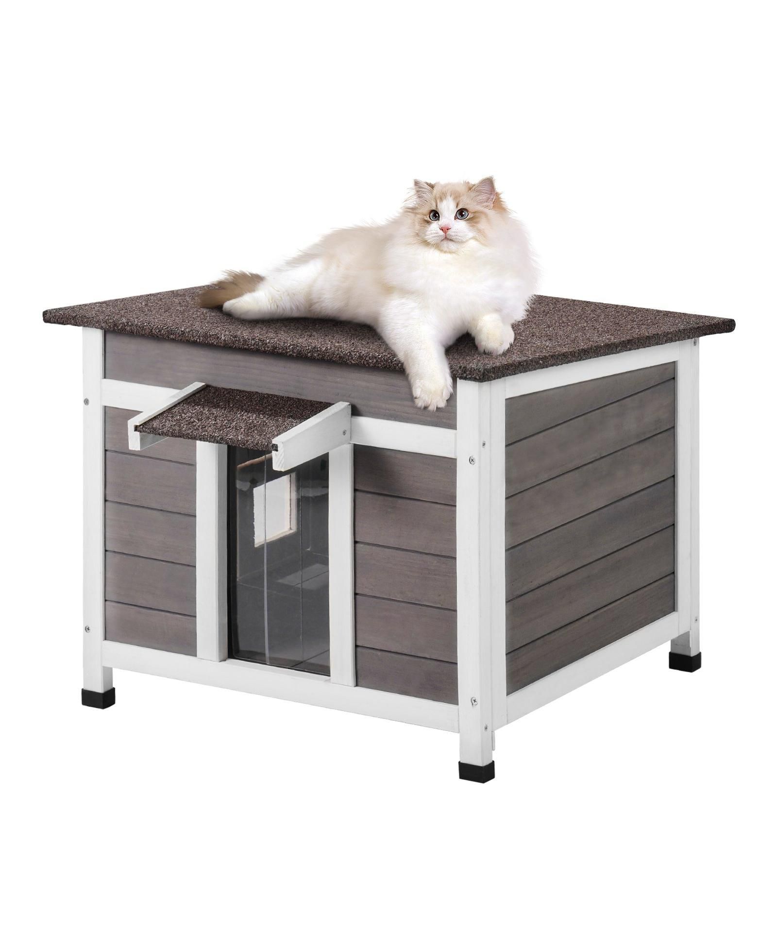 Укрытие для кошек COZITO Weatherproof Wooden Outdoor с дверными шторками, 24"