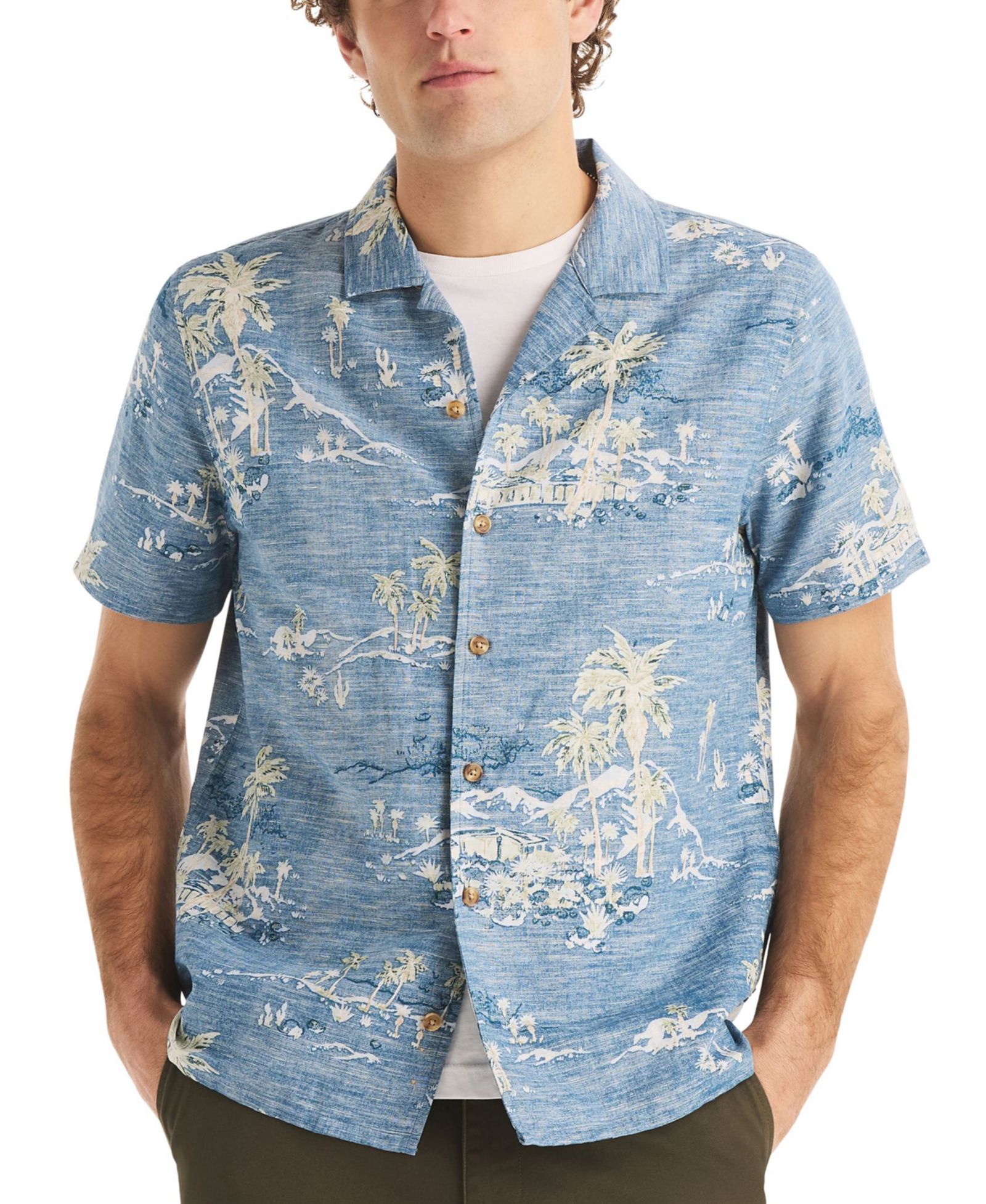 Nautica Men's Linen Short-Sleeve Camp-Collar Shirt