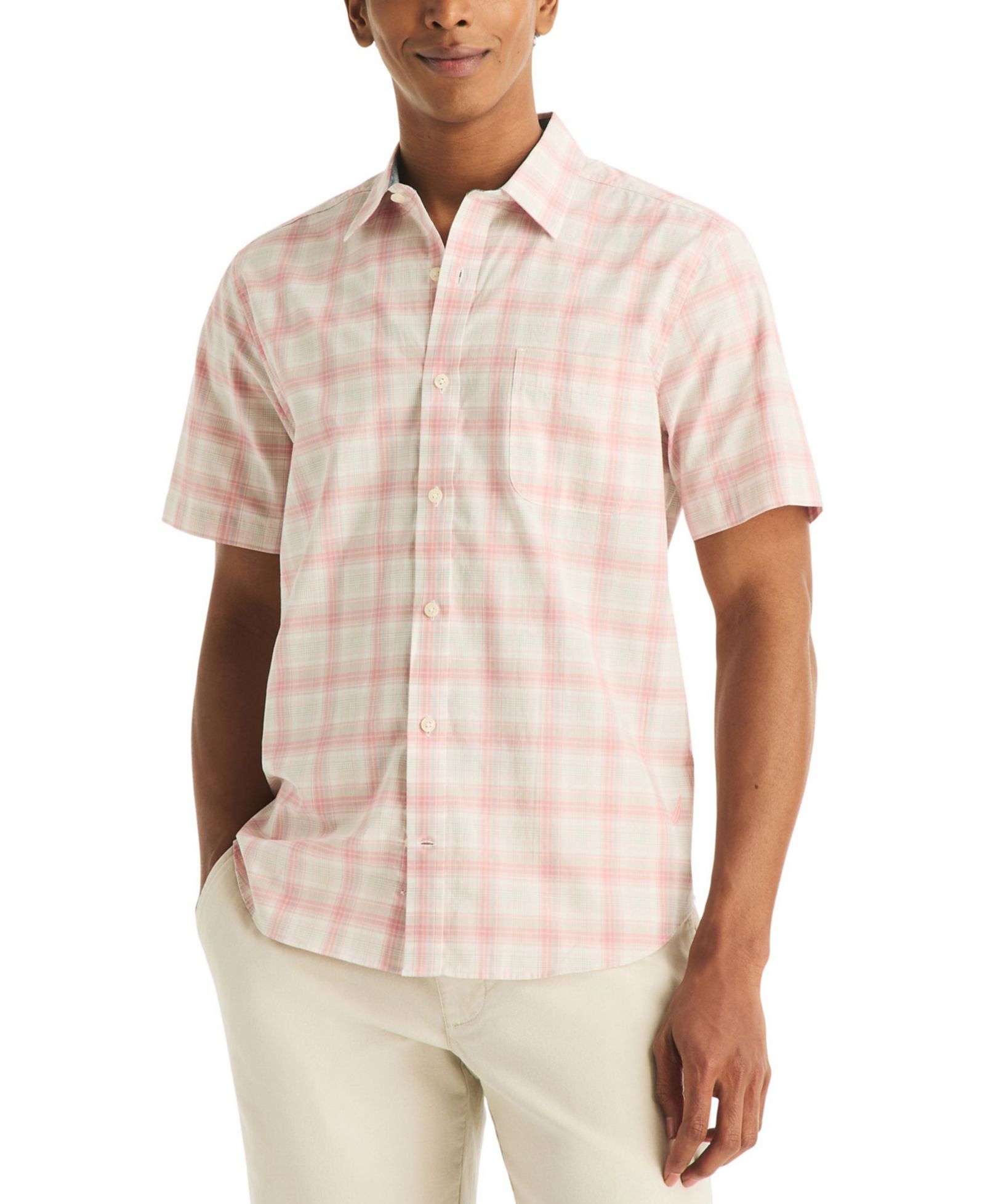 Nautica Men's Short-Sleeve 100% Cotton Plaid Collared Shirt
