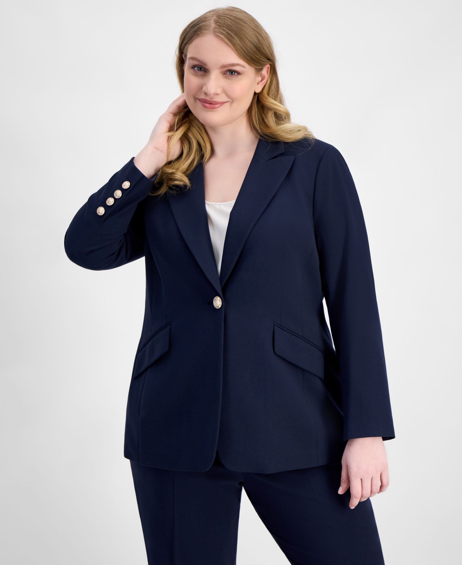 Tahari ASL Plus Size Peak-Lapel Single-Button Blazer