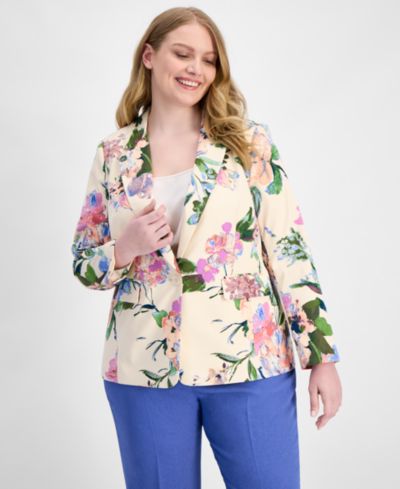 Tahari ASL Plus Size блейзер с цветочным принтом и одной пуговицей