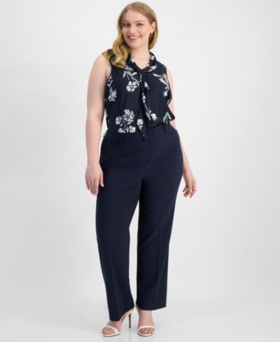 Tahari ASL Plus Size Брюки Bird Eye Press-Pleat Straight-Leg