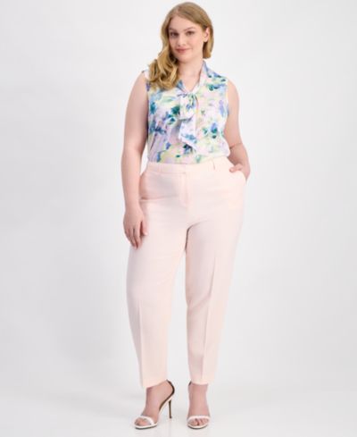 Tahari ASL Plus Size Classic Press-Pleat Straight-Leg Pants