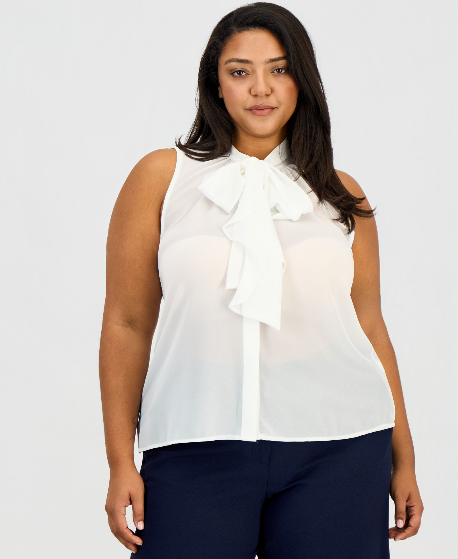Блузка Tahari ASL Plus Size без рукавов с рюшем и бантом