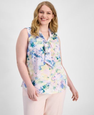 Женская блузка Plus Size Tahari ASL с принтом и завязками на шее