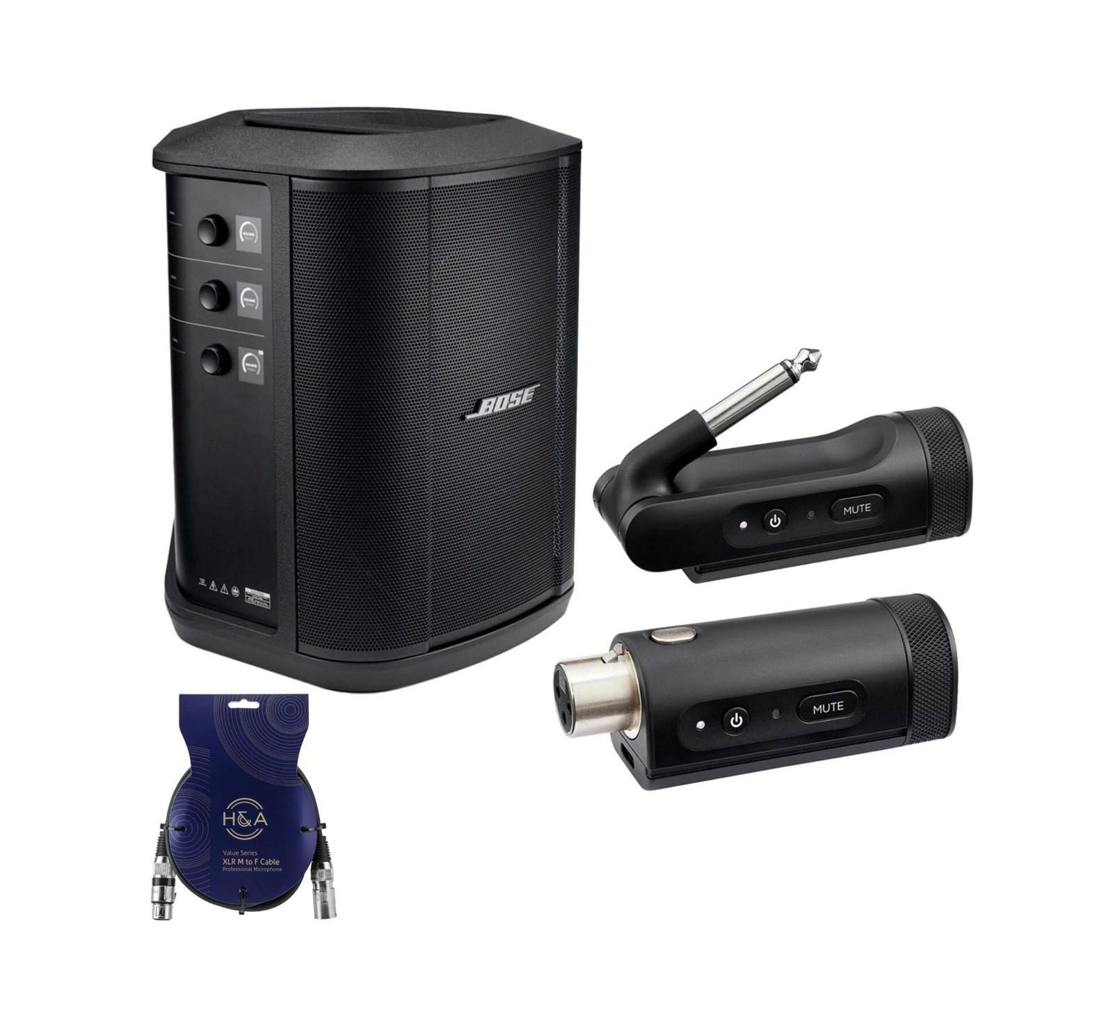 Bose S1 Pro+ Portable Wireless PA System with Bluetooth,  XLR Wireless Mic/Line Transmitter & 15' H&A Value Series Microphone Cable