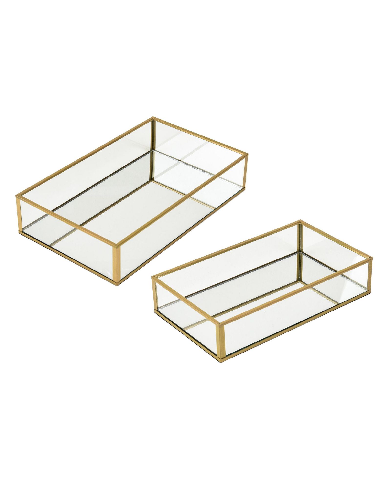 Набор из 2 предметов LAURAELLA Handcrafted Glass Tray, Декоративный поднос для макияжа, украшений или ванной, прозрачный с золотом