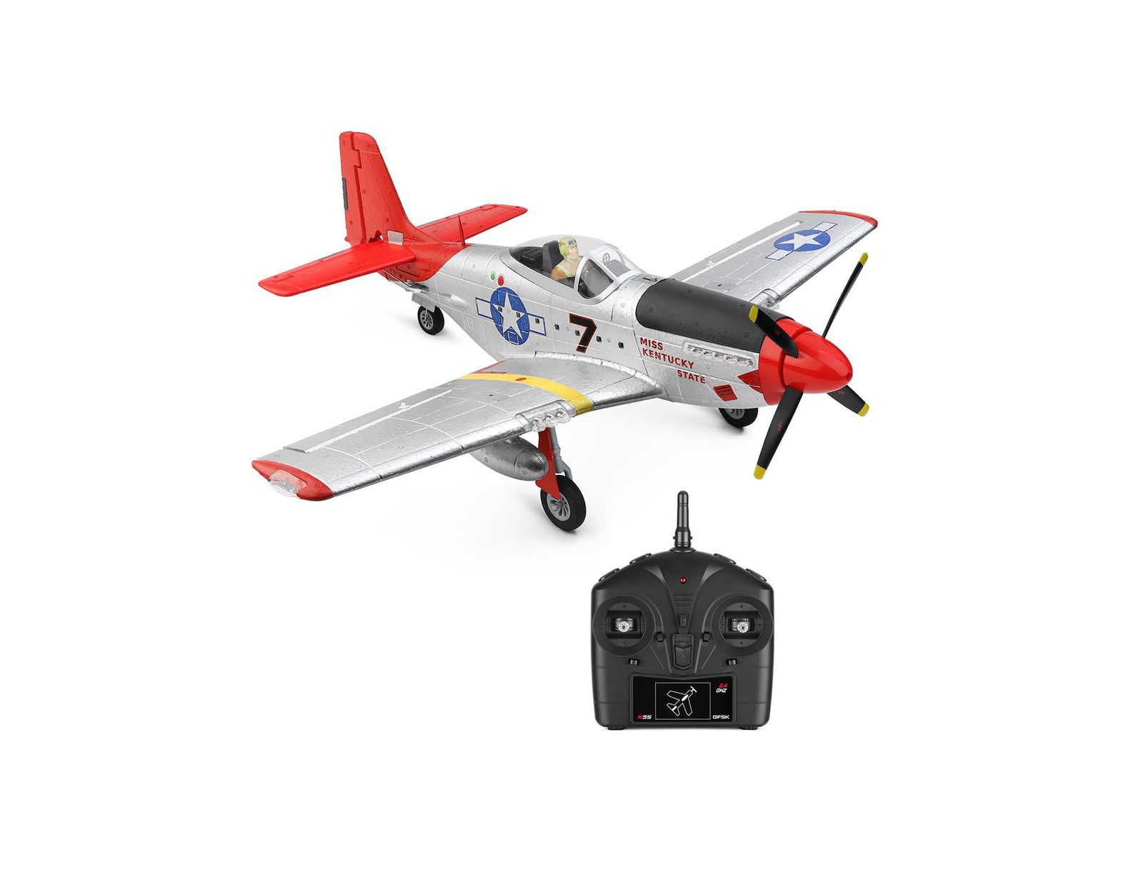 Радиоуправляемый самолет Bruce & Shark 2.4G 4-Channel P51 с бесколлекторным двигателем, режимами полета 6G/3D, 6-осевым гироскопом и LED подсветкой