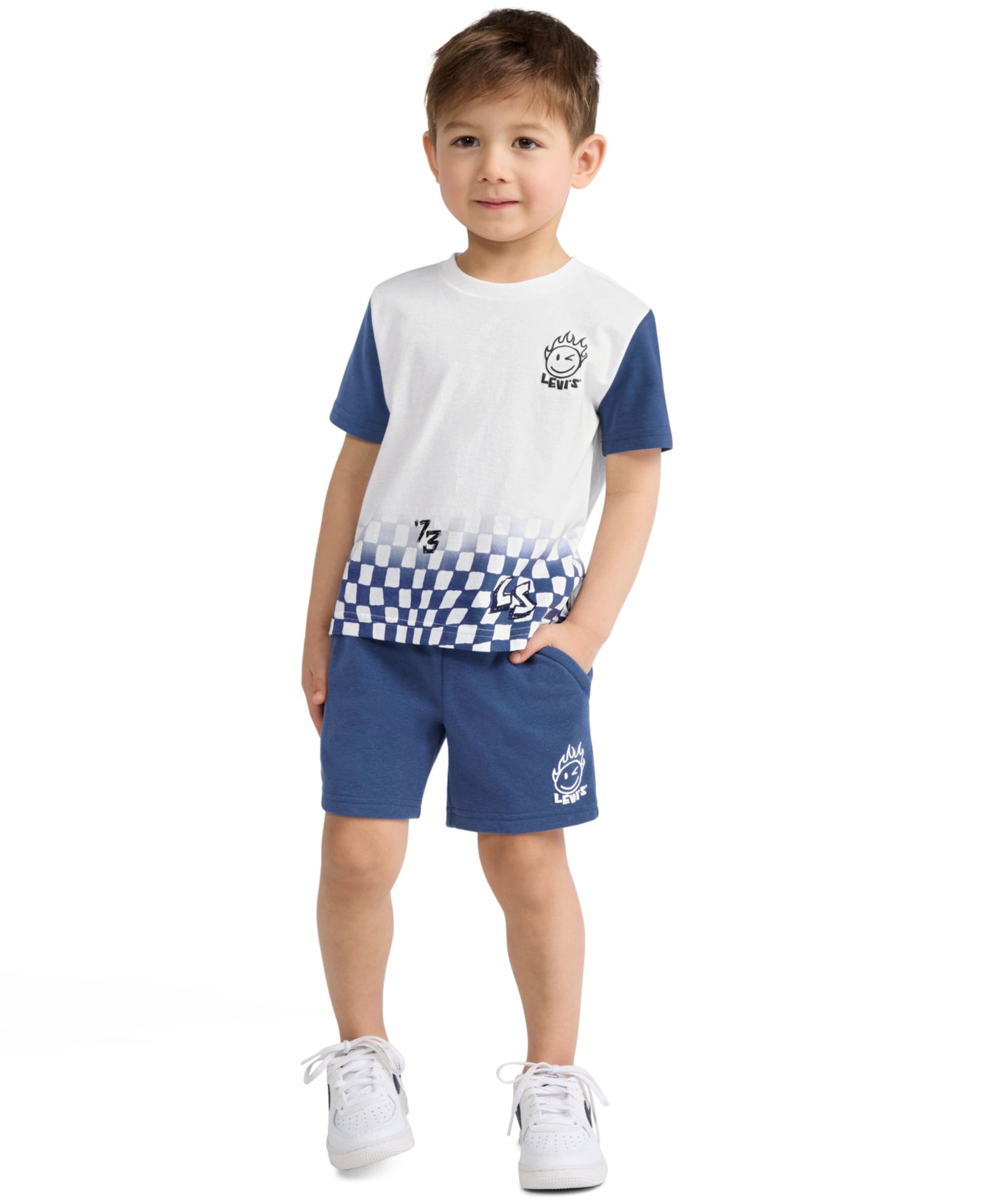 Levi's Boys' 2T-7 Smiley Check T-Shirt and Shorts, 2-Piece Set