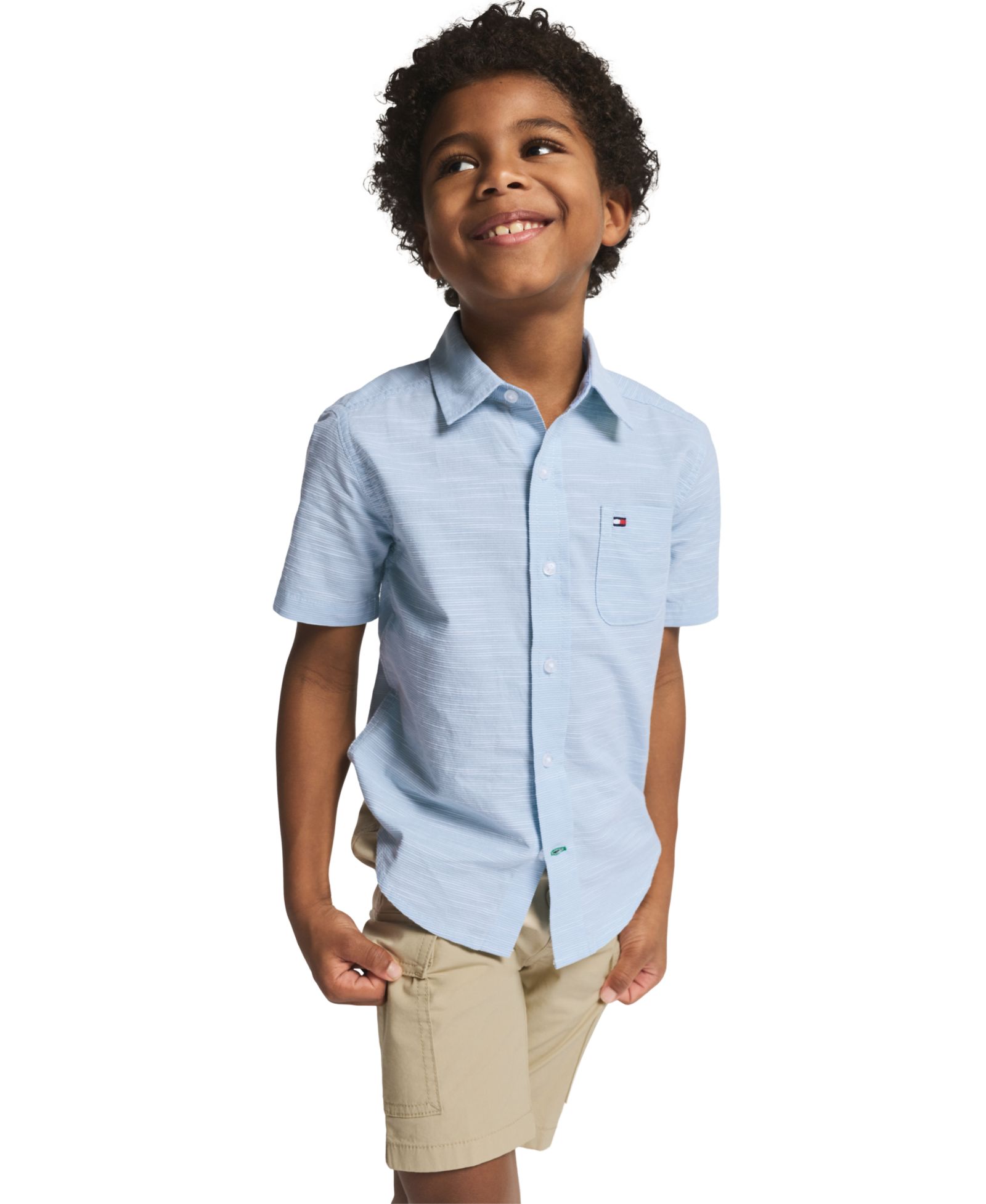 Мужская рубашка Tommy Hilfiger Boys' 2T-7 Texture Short-Sleeve Woven
